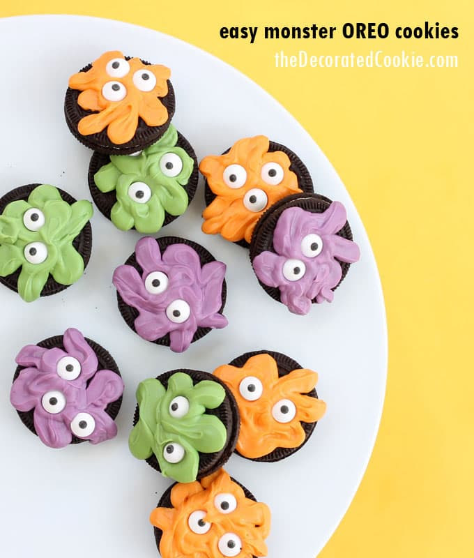 These chocolate sprinkle halloween cookies are so easy to make, totally cute, and completely festive! Monster Oreo Cookies Fun Halloween Treats For Kids