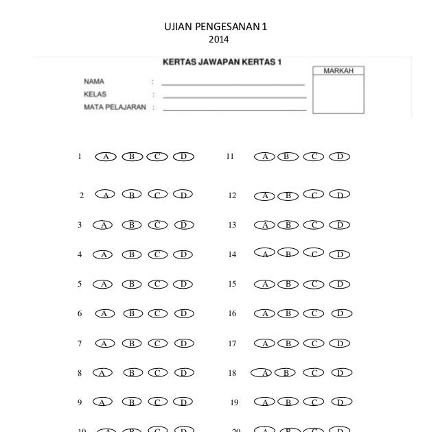 Kertas Jawapan Omr - Seratus l