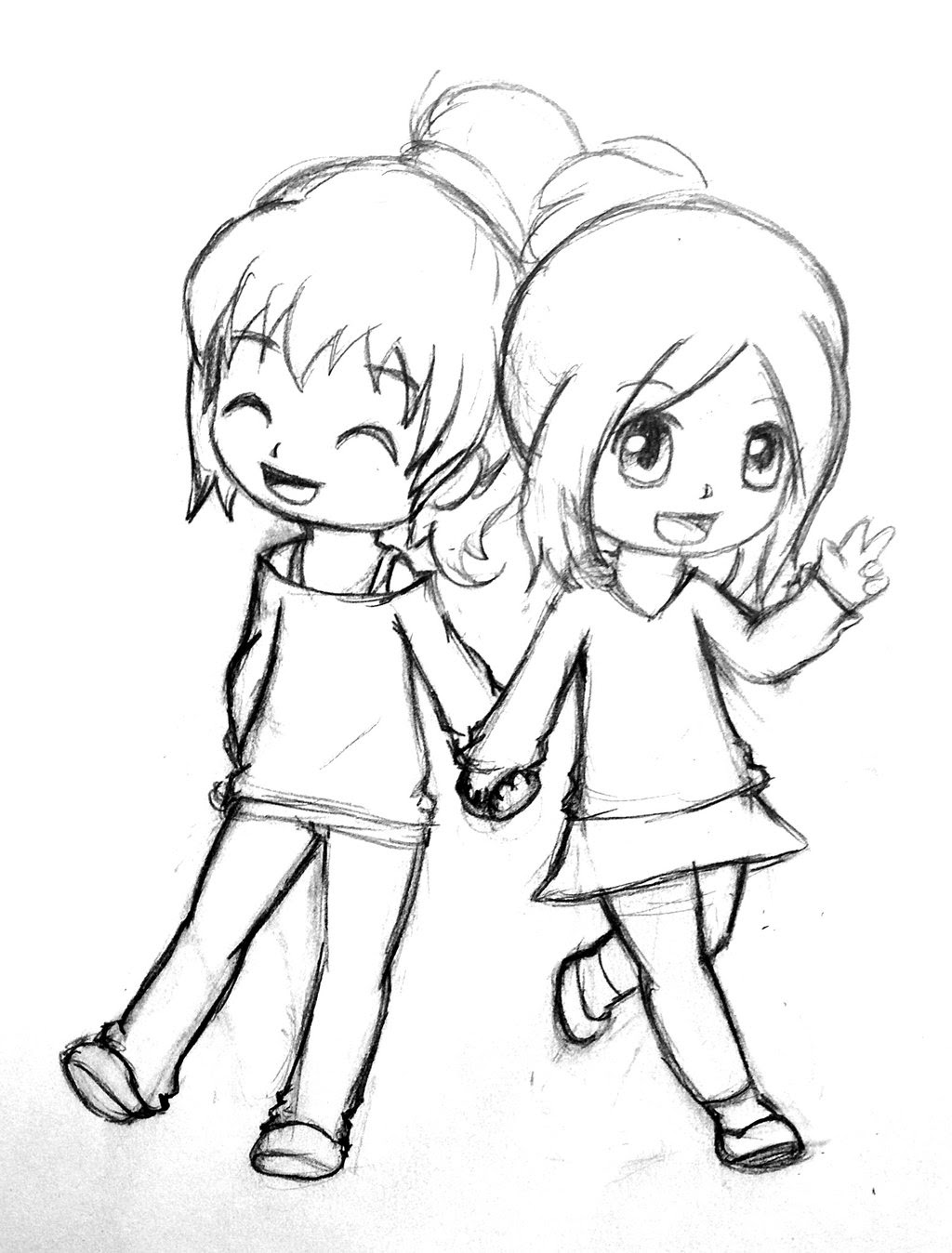 Pencil Sketch Boy And Girl Best Friends Drawing Anime