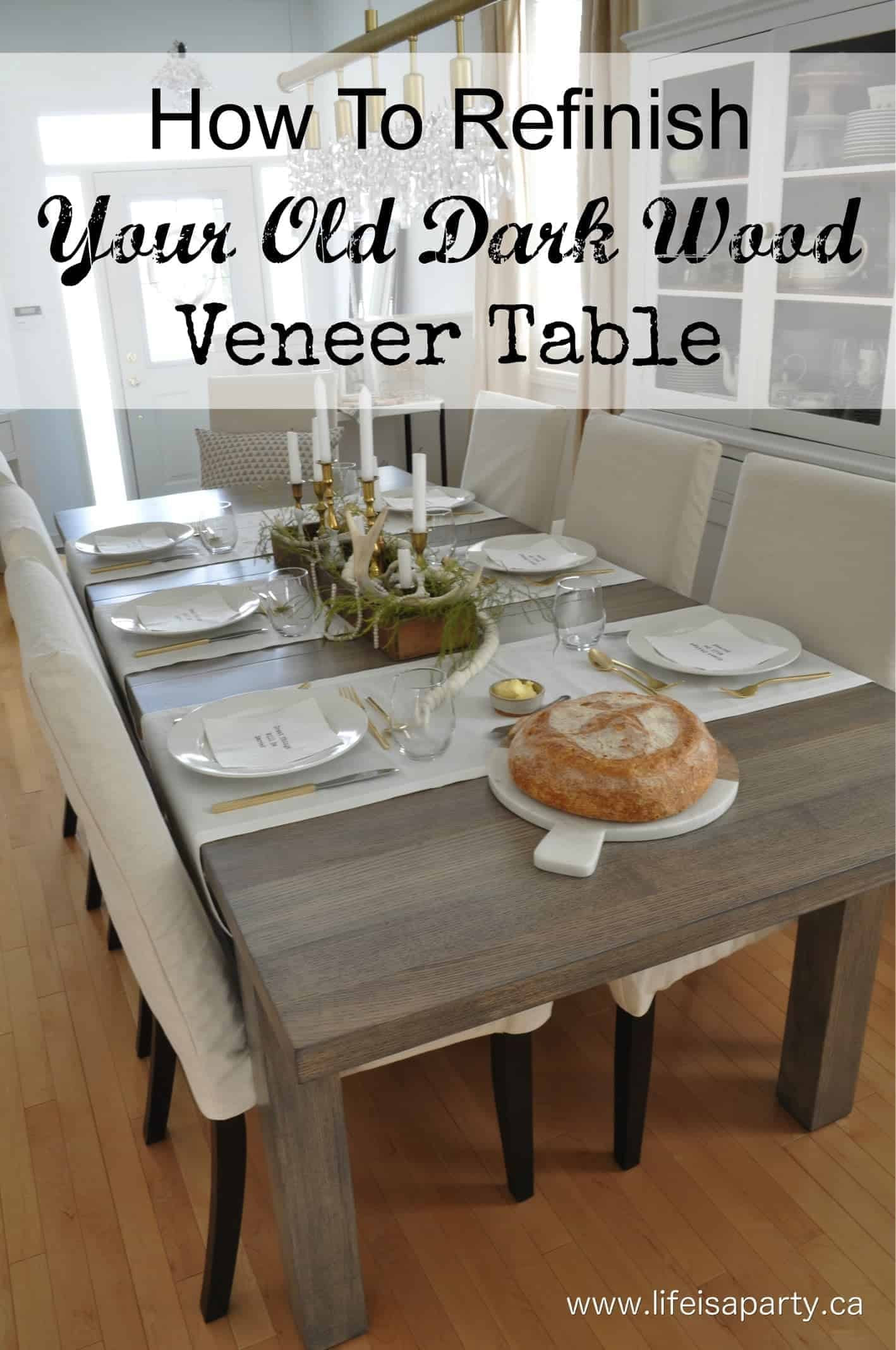 Brush a coat of stain onto the veneered furniture. How To Refinish A Dark Wood Veneer Dining Room Table