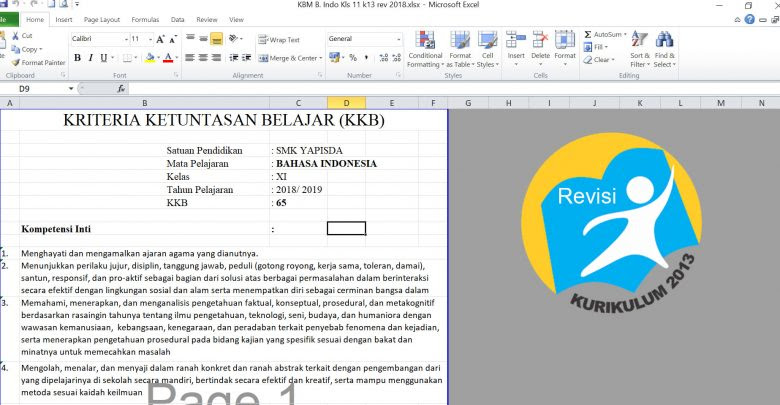 Kkm Matematika Smp Kelas 9 Kurikulum 2013 Revisi 2018 Excel