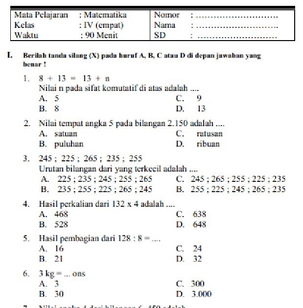 Kunci Jawaban Buku Esps Kelas 4 Matematika Pelajaran Sekolah