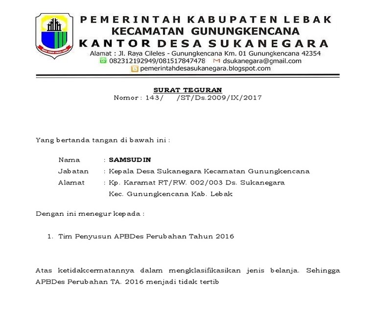 Contoh Surat Teguran Perangkat Desa