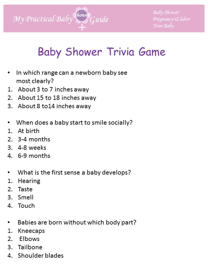 The first, the 30 questions include the answers and the second is a pdf with just the trivia questions. Free Printable Baby Shower Trivia Game My Practical Baby Shower Guide