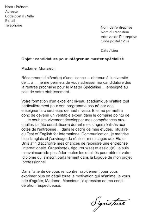 En lisant ce guide, vous allez apprendre à rédiger une lettre de motivation meilleure que celle de 90% des autres candidats, prouver que vous avez le profil idéal. Lettre De Motivation Master Specialise Modele De Lettre