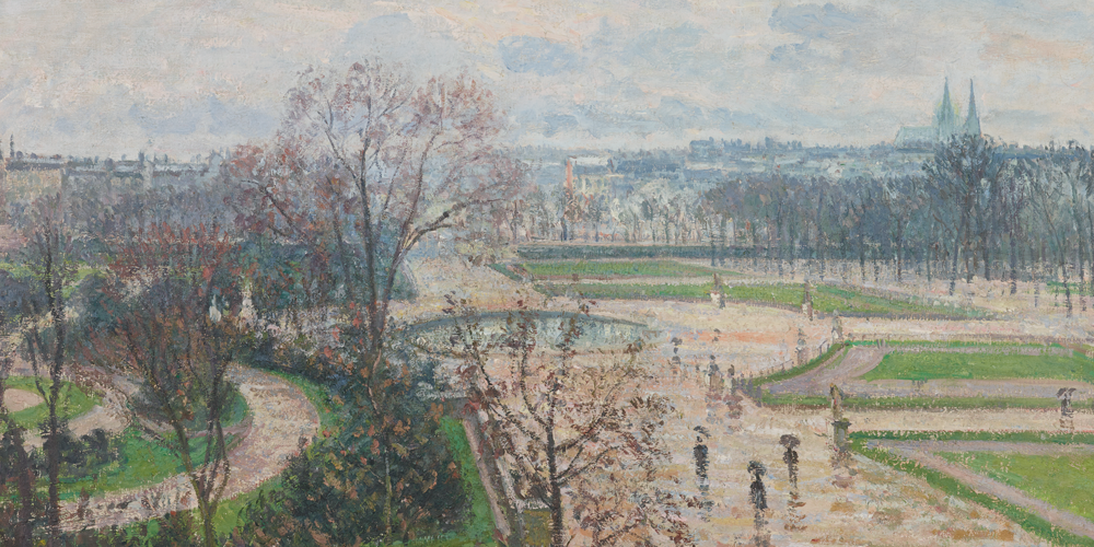 Painting by Camille Pissarro of the Tuileries landscaped gardens in Paris