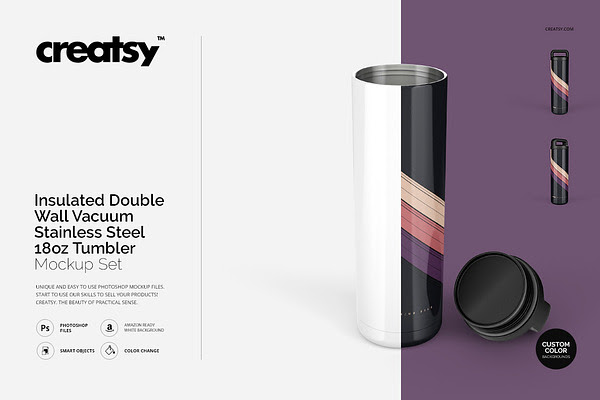 Download Stainless Steel Tumbler 18oz Mockup PSD Template