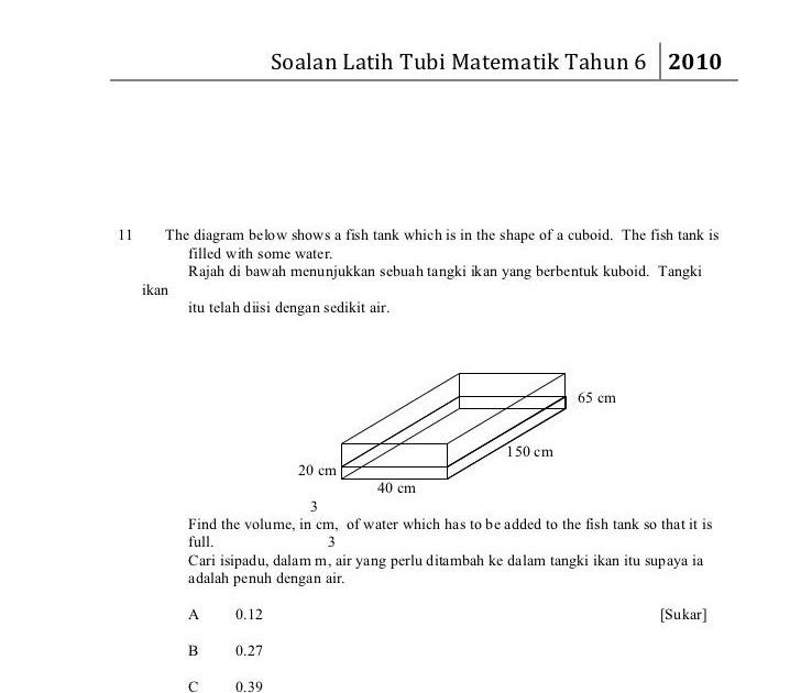 Soalan Matematik Tahun 5 Ruang - Kuora q