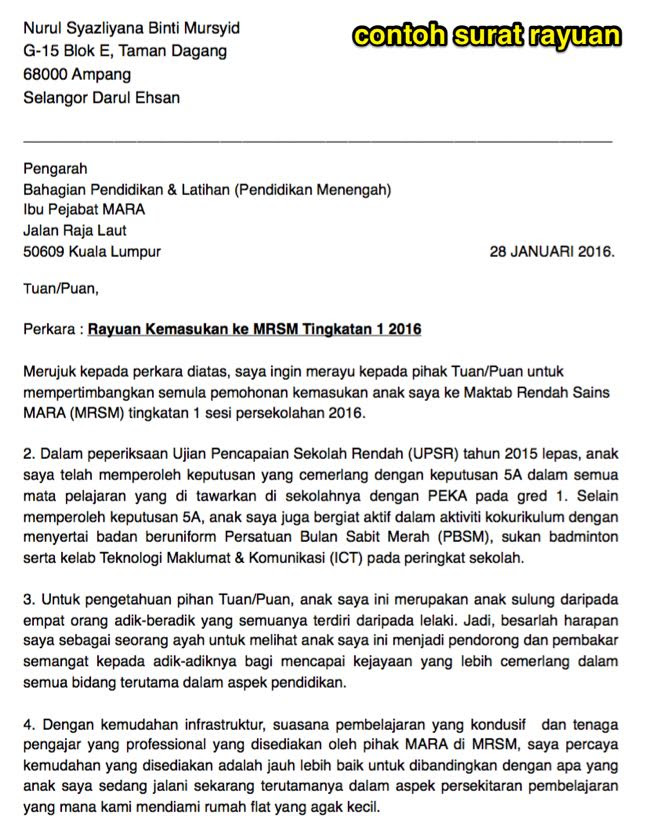 Surat Rayuan Mrsm Tingkatan 1 Helowinx