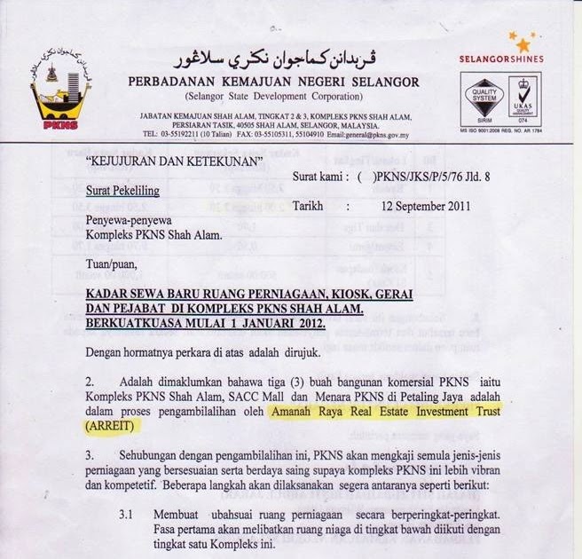 Surat Rasmi Permohonan Sewa Premis - Surat Ras