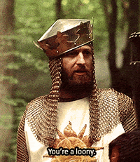 reaction crazy monty python monty python and the holy grail youre a loony GIF
