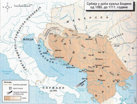 Srbija-u-doba-kralja-Bodina mapa karta od 1085 do 1111