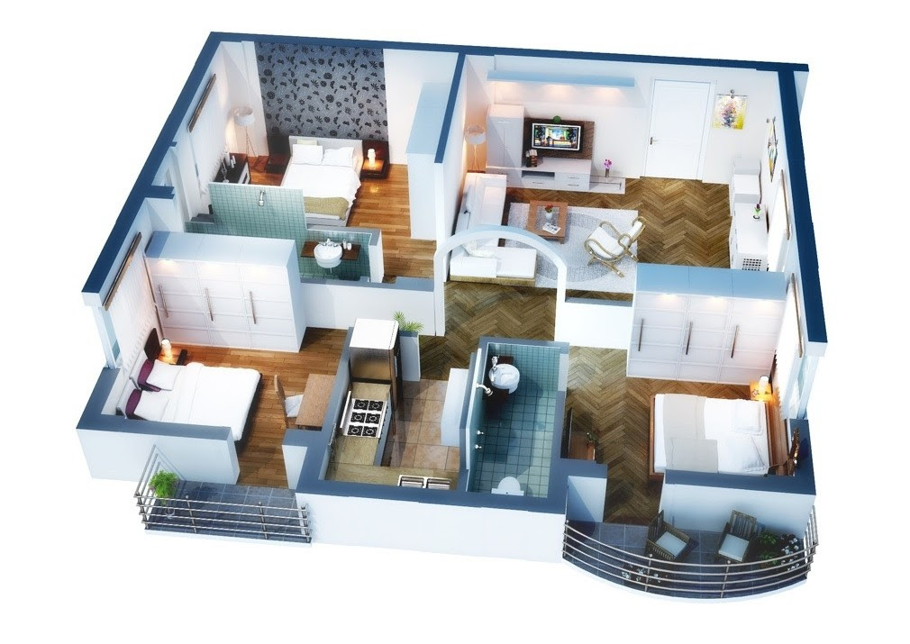 The best small 3 bedroom 2 bath house floor plans. 3 Bedroom Apartment House Plans