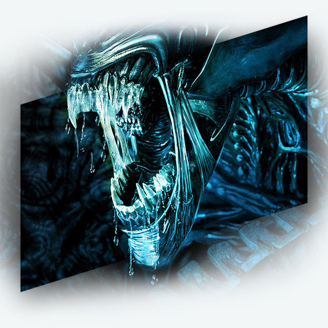 A xenomorph from the Alien franchise hisses menacingly.