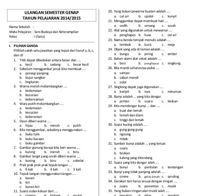 Soal Bahasa Indonesia Kelas 6 Semester 1 Dan Kunci Jawaban