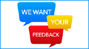 Comment bubbles say: We want your feedback. 