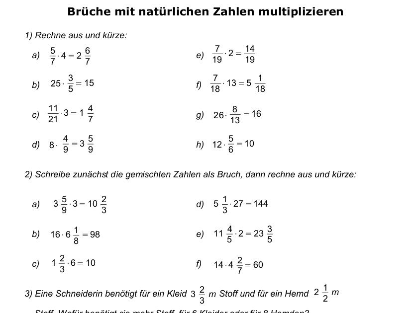 Brüche Mathe Arbeitbletter Klasse 6 / Schulaufgaben Mathematik Klasse 6 Realschule | Catlux ...