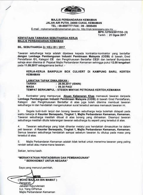 Surat Rasmi Permohonan Sewa Kedai - Selangor b