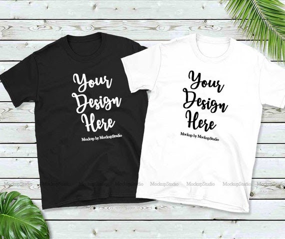 Free Double Black White T-Shirts Mockup Gildan 64000 Group T-Shirt (PSD) - Download Free Double ...