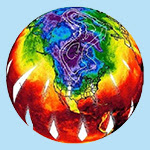 image of the globe with false color data overlay