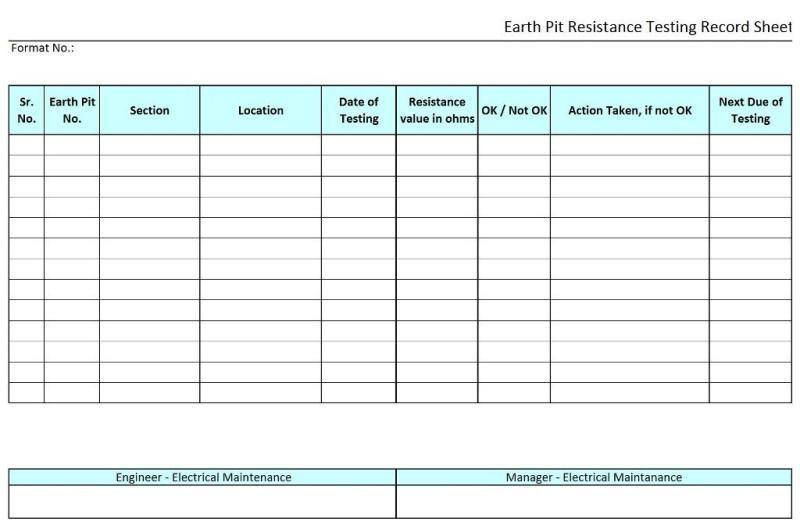 Let's take a look at one more 4. Earth Pit Resistance Testing Record Sheet