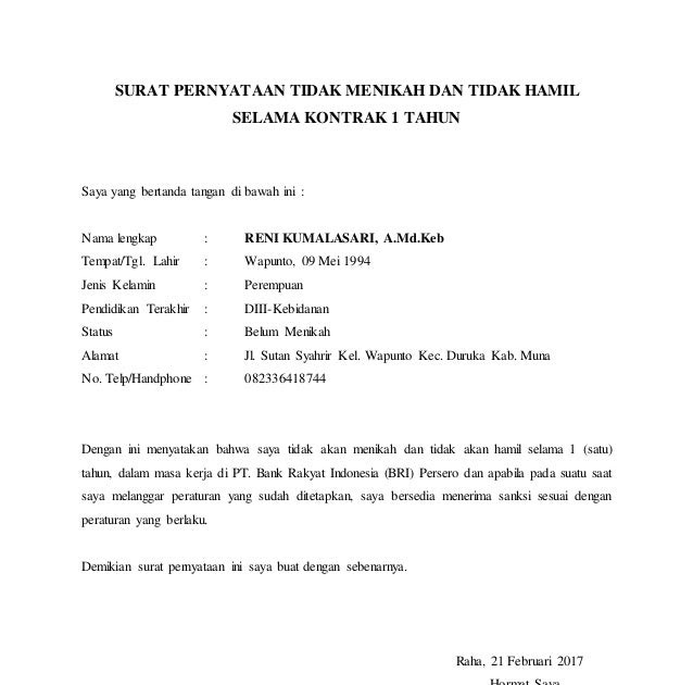 Contoh Surat Pernyataan Tidak Terikat Kontrak Kerja - Bagi ...