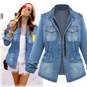 Casual for Women Plus Size Denim Oversize Jeans Chain in Jacket Pocket Coat Polyester Pattern Solid Turn-Down Necklace