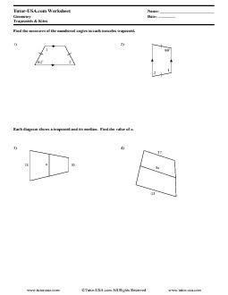 Worksheet Trapezoids Kites Medians Geometry Printable