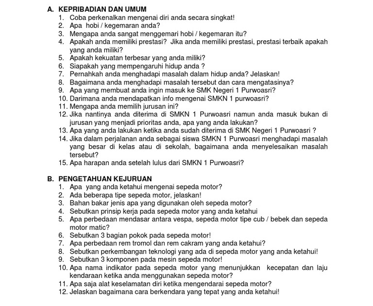 Tes Masuk Smk Jurusan Otkp : Contoh Soal Tes Smk Jurusan ...