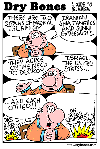 Kirschen, Dry Bones cartoon,Israel, U.S.A., Sunni, Shia, Iran, terror, terrorism, Islamism,  