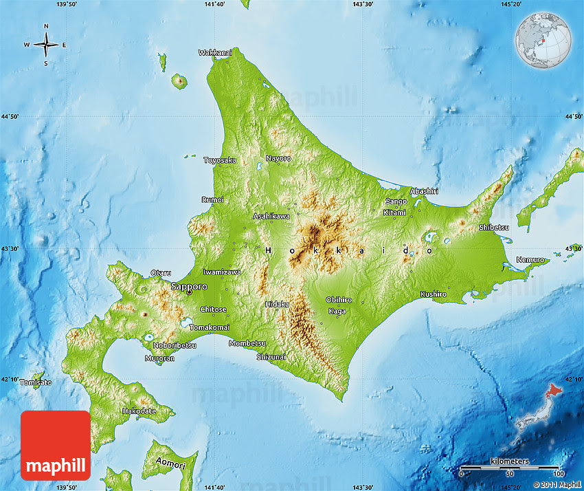 This detailed and interactive map of japan presents the country from a touristic point of view. Physical Map Of Hokkaido