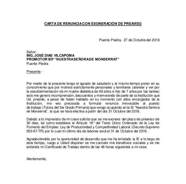 Carta De Renuncia Modelo Chile - w Carta De