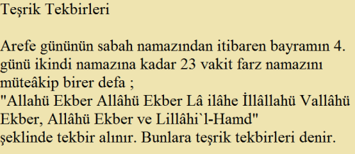 Teşrik günleri çıktıktan sonra kaza edilmeleri hâlinde ise tekbir getirilmez. Tesrik Tekbirlerini Unutmayalim Havasspress