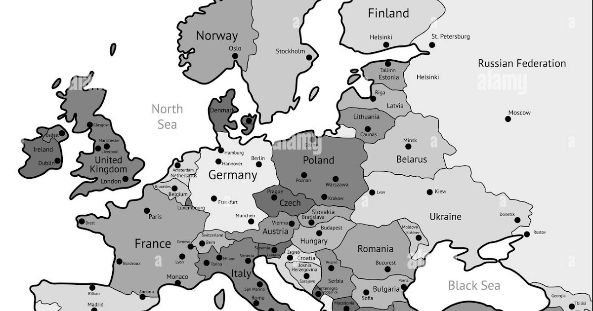 Black And White Map Of Europe