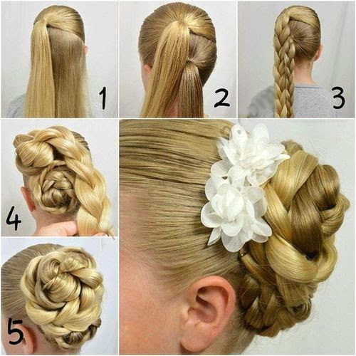 There are quick and casual buns you make in a matter of minutes when you are short on time. Double Braided Bun With Beautiful Flower Accessories Alldaychic