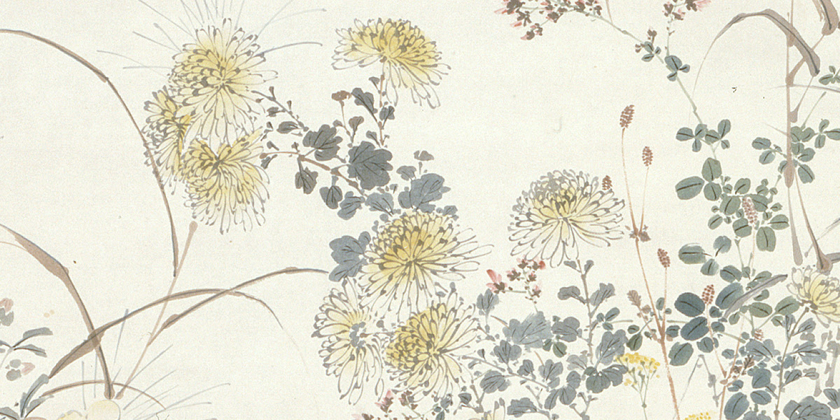 Detail of a painting of flowers by Yamamoto Baiitsu