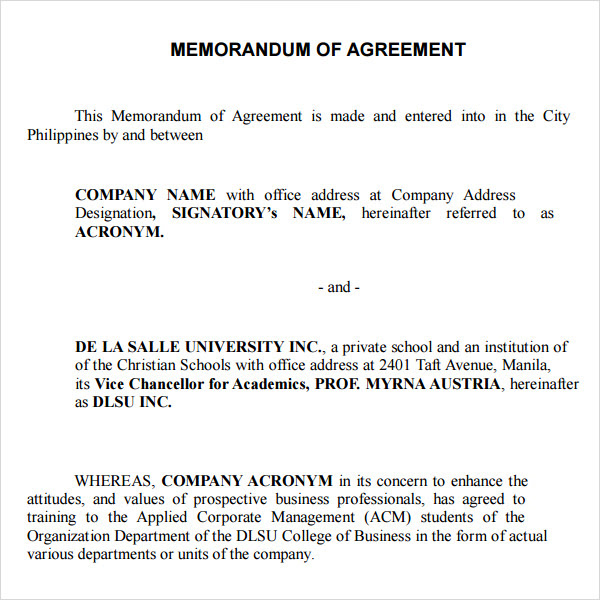 29 Free Memorandum Of Understanding Letter Template Pdf Download Docx