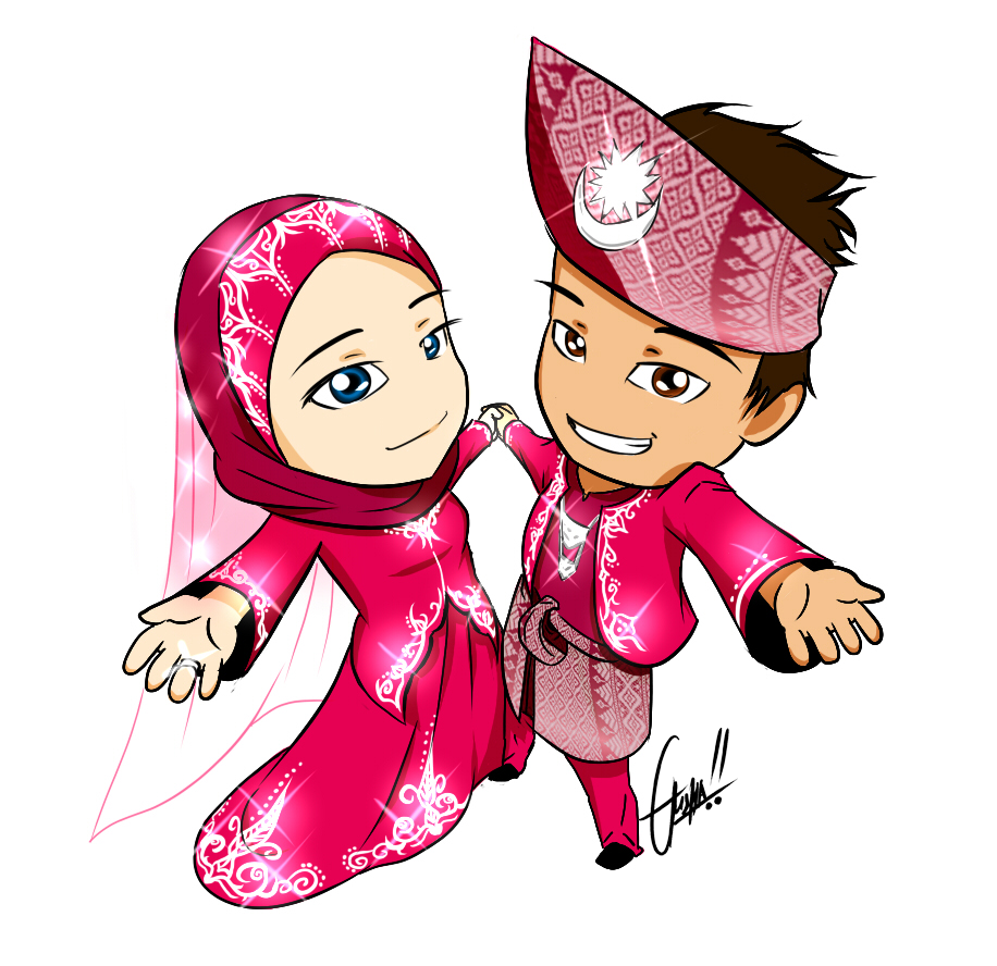  Gambar  Kartun  Muslimah Pernikahan Top Gambar 