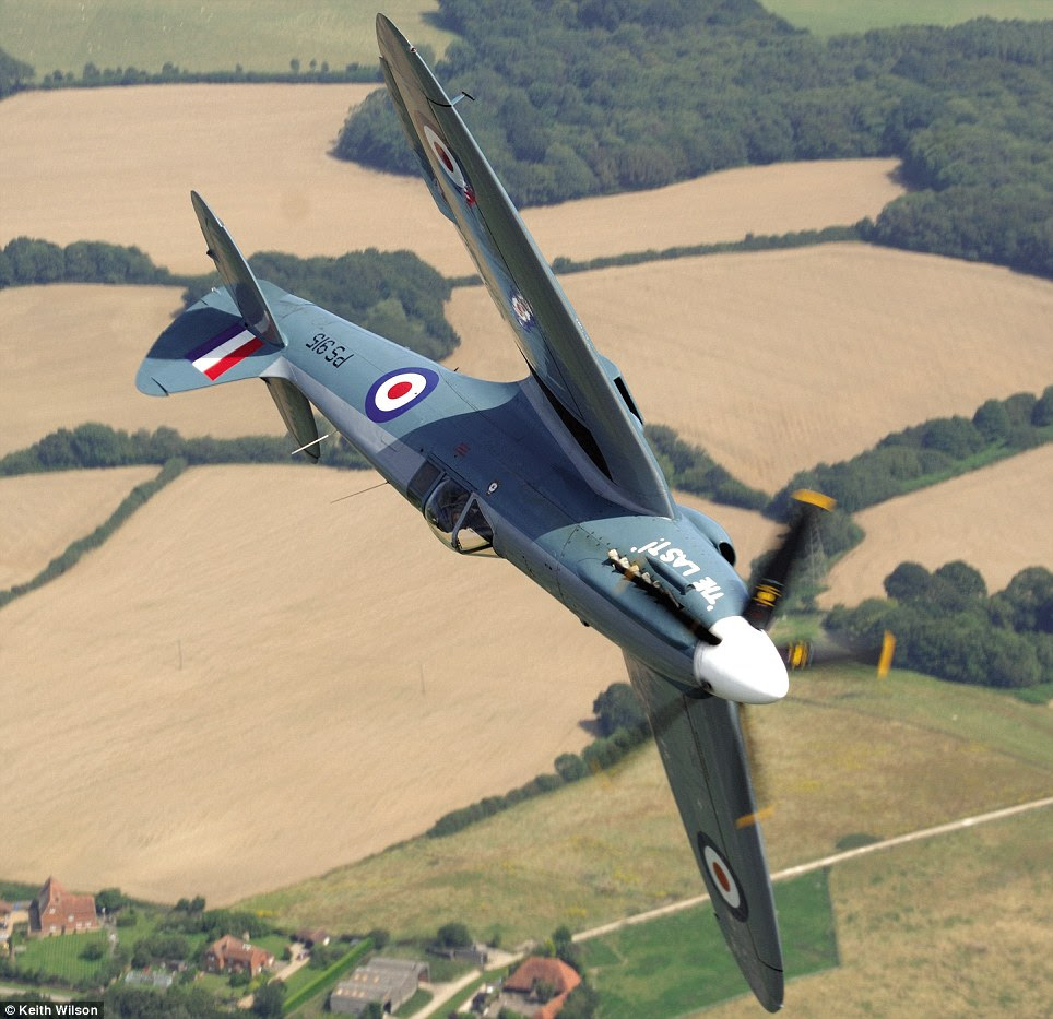 Upside down: PS915 was repainted in 2004 to replicate PS888, which carried out the last operational sortie flown by an RAF Spitfire in 1954, hence 'The Last' wording