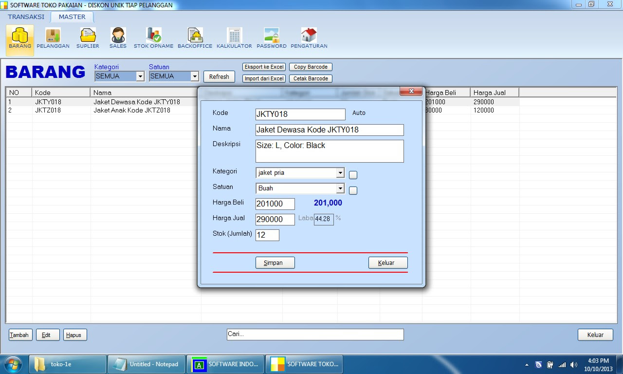 Contoh Database Toko Pakaian - 600 Tips