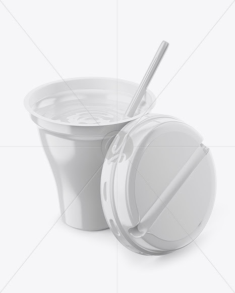Download Download Opened 260g Yogurt Cup With Straw Mockup - Half ...