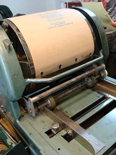 All my
                                                          elementary
                                                          school papers
                                                          were printed
                                                          on a
                                                          mimeograph...I
                                                          can still
                                                          smell the
                                                          purple ink :)