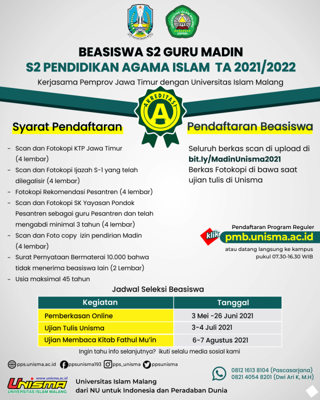 Contoh sk kepala madrasah docx. Beasiswa Untuk Guru Madin Jawa Timur Tahun Akademik 2021 2022 Universitas Islam Malang