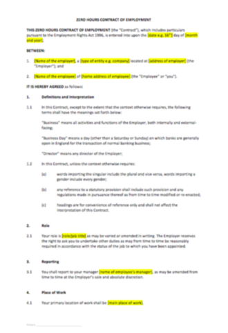 Voorbeeld nul uren contract