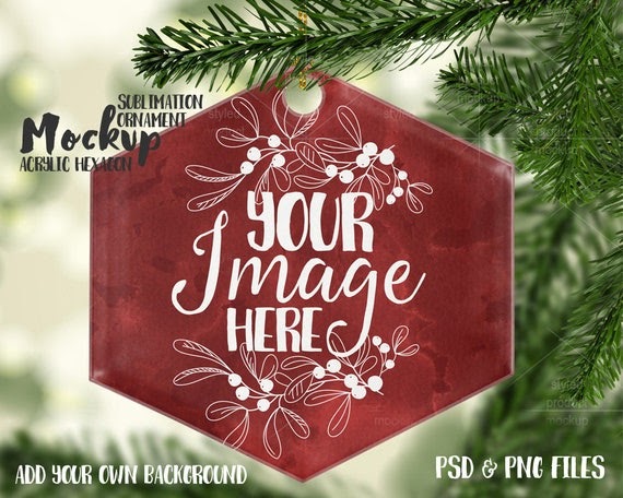 Download Free Hexagon Sublimation Acrylic Christmas Ornament Mockup ...