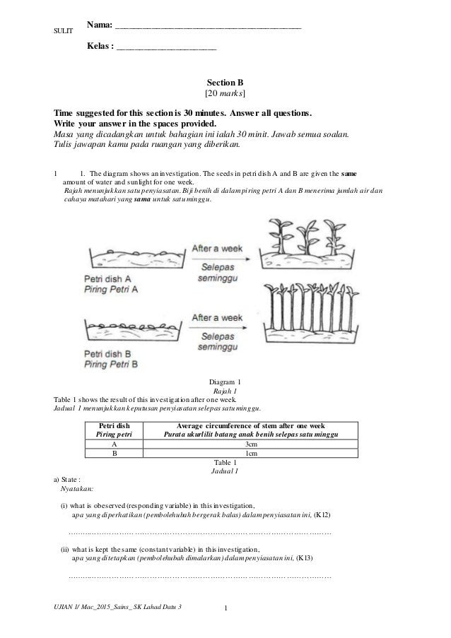 Soalan Ujian Mac Sains Tahun 5 2019 - Selangor t
