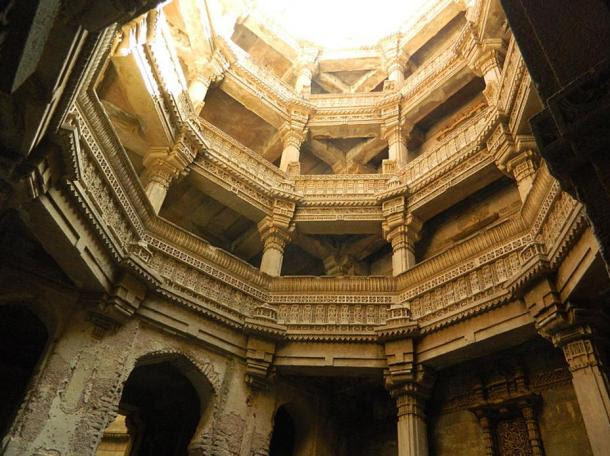 View from the bottom of Rudabai stepwell.