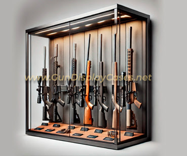 Spring loaded safety door stay is an added feature to this cabinet along with the tempered safety glass. Gun Wall Mounted Display Cases Pictures Gun Wall Mounted Showcases Pictures Gun Wall Mounted Display Cabinets Pictures