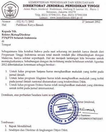 surat edaran dikti tentang publikasi karya ilmiah - contoh