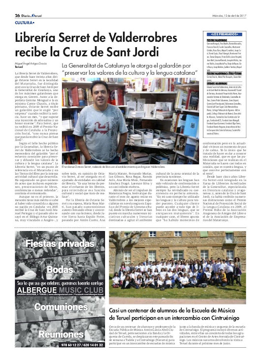 DiarioDeTeruel: La Librería Serret de Valderrobres recibe la Cruz de …